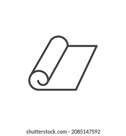 Vector outline icon of half rolled yoga mat isolated on white background. Roll of camping or fitness pad. 