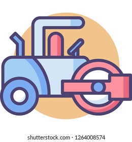 Vector outline icon illustration of asphalt paver road roller