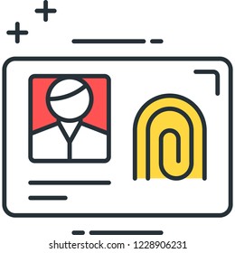 Vector outline icon illustration of biometric id card with photo and fingerprint