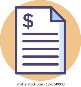 Vector outline icon illustration of dollar sign on paper