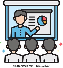 Vector outline icon illustration of people watching video conference on the screen