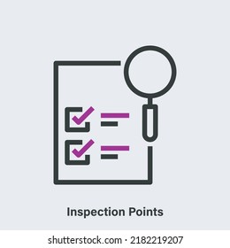 Vector outline icon inspection points. Isolated linear pictogram of checkup document and magnifying glass
