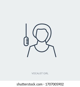 Vector outline icon of music - vocalist girl