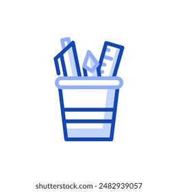Vector outline icon of organizer for pens, pencils, rulers and small items. Stationery stand. Can be used for Back to School promotions, school and office supplies stores.