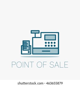 Vector outline icon. Point of sale media channel and advertising concept.