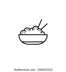 Vector outline icon ramen bowl noodles with chopstick. Asian food logo. Spaghetti illustration sign.