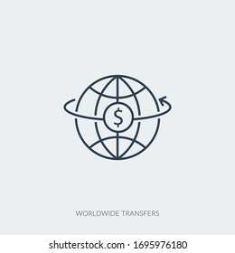 Vector outline icon of secure worldwide money transfer