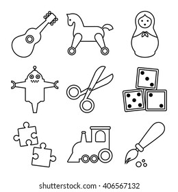 Vector Outline Icon Set. Baby Toys.