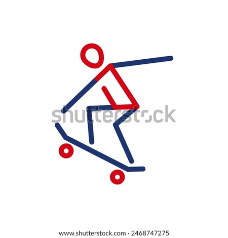Vector outline icon of a skateboarder performing tricks on a skateboard. An athlete rides a skateboard. Physically active sports. Flat icon, pictogram. Sports events and competitions.