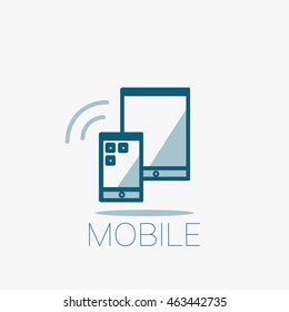 Vector outline icon. Smartphone and tablet, mobile, apps and internet media channels and advertising concept.