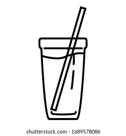 Vector Outline Icon - Soft Drink Glass With Straw