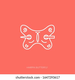 Vector outline icon of woman accessories - hairpin butterfly