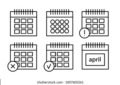 Vector outline icons of calendar, simple and stylish elements for web design, eps 10