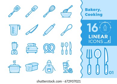 Vector outline icons collection of bakery, cooking. High quality modern icons for suitable for banners, mobile apps and presentation