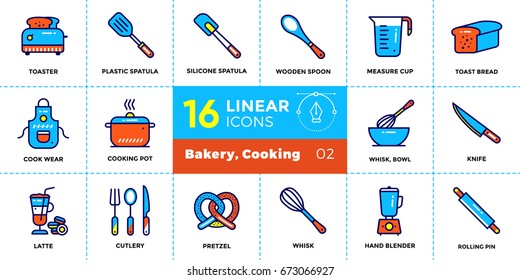 Vector outline icons collection of bakery, cooking. High quality modern icons for suitable for banners, mobile apps and presentation