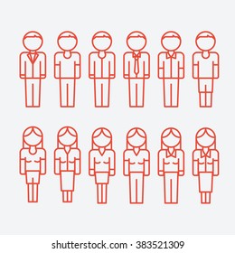 Vector outline icons of people. Man and woman