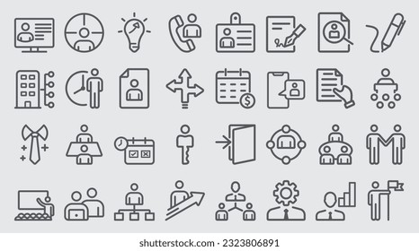 Conjunto de iconos de contorno del vector de recursos humanos 
