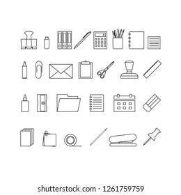 Vector outline icons of stationery. Stationery tools icons.