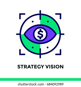Vector outline icons STRATEGY VISION of finance, banking. High quality modern icons suitable for print, website and presentation