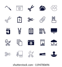 Vector outline icons such as board, taco, stapler, stamp, clipboard, baby stroller, cloth pin. editable clip icons for web and mobile.