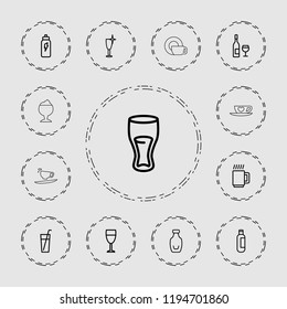 Vector outline icons such as bottle, clean wine glass, drink, wine glass, energetic drink, mug. editable beverage icons for web and mobile.