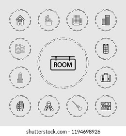 Vector outline icons such as building, business centre, maid, luggage, room tag, airport desk. editable hotel icons for web and mobile.