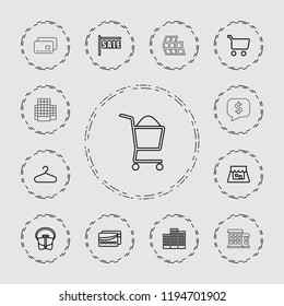 Vector  outline icons such as building, hanger, bag, sale, shopping cart, shop, card. editable retail icons for web and mobile.