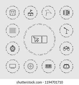 Vector outline icons such as child playground carousel, roulette, joystick. editable entertainment icons for web and mobile.