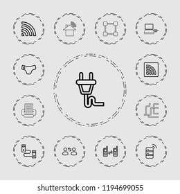 Vector  outline icons such as children panties, wi-fi, connected phone, cable, plug. editable connect icons for web and mobile.