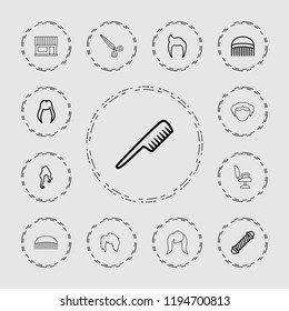 Vector outline icons such as comb, woman hairstyle, man hairstyle, hair curler, barber scissors. editable haircut icons for web and mobile.