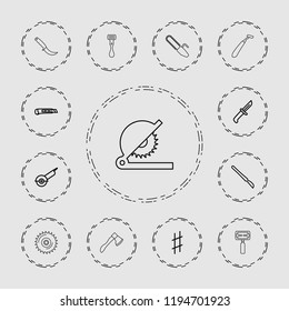 Vector outline icons such as electric saw, scalpel, cutter, knife, razor, blade saw, gardening knife. editable sharp icons for web and mobile.