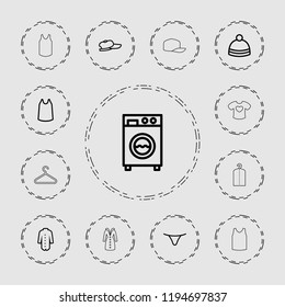 Vector outline icons such as female underwear, singlet, winter hat, jacket, baseball cap. editable clothing icons for web and mobile.