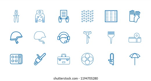 Vector  outline icons such as field, glove, eyeshadow palette, holding document. editable professional icons for web and mobile.