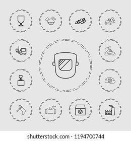 Vector outline icons such as gear, excavator, hook with cargo, fragile cargo, forklift. editable industrial icons for web and mobile.