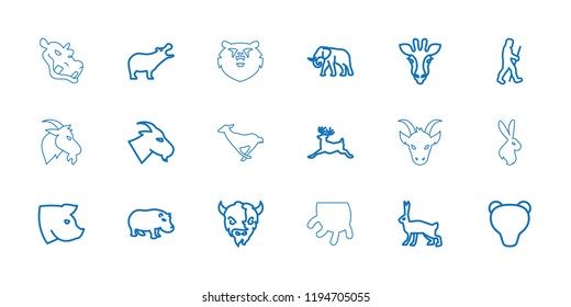 Vector outline icons such as giraffe, hippopotamus, elephant, goat, deer, pig, rabbit, bear, caveman. editable mammal icons for web and mobile.