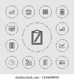 Vector outline icons such as graph, binder, chart, check list, graph on board, clipboard. editable report icons for web and mobile.