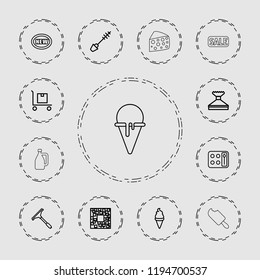 Vector  outline icons such as mascara, eyeshadow palette, window squeegee, new, qr code, ice cream. editable product icons for web and mobile.