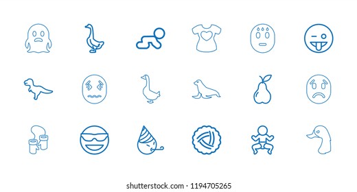 Vector outline icons such as nest, goose, dinosaur, emot in sun glasses, emoji showing tongue, party emot. editable cute icons for web and mobile.