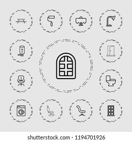 Vector outline icons such as restaurant table, washing machine, window, door, office chair. editable interior icons for web and mobile.