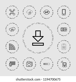 Vector outline icons such as share, folder with heart, wi-fi, music cloud, download. editable computer icons for web and mobile.