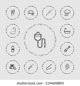 Vector  outline icons such as shower, opened champagne, water bottle, graph, rain, tap, pipette. editable drop icons for web and mobile.