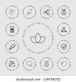Vector  outline icons such as tap, medal, shield, share,  ball on phone, pen, carpet in the sun. editable emblem icons for web and mobile.