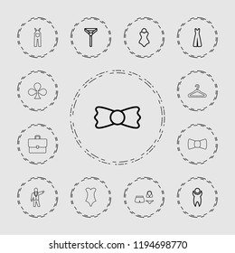 Vector outline icons such as tie, jumpsuit, bow tie, man, swimsuit, hanger, clubs, businessman. editable suit icons for web and mobile.