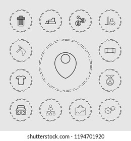 Vector outline icons such as t-shirt, tractor, dollar sign, panorama mode, house building. editable business icons for web and mobile.
