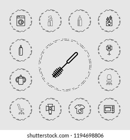 Vector Outline Icons Such As Washing Machine, Baby Bottle, Toilet Brush, Dirty Laundry, Candle Heart. Editable Nobody Icons For Web And Mobile.