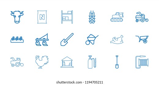Vector outline icons such as wheat, wheel barrow, tractor, cow, shovel, construction. editable agriculture icons for web and mobile.