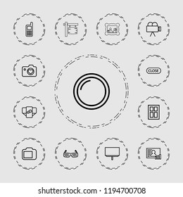 Vector outline icons such as window, diaper, phone, board, heart with camera, camera lense, photo, close. editable frame icons for web and mobile.