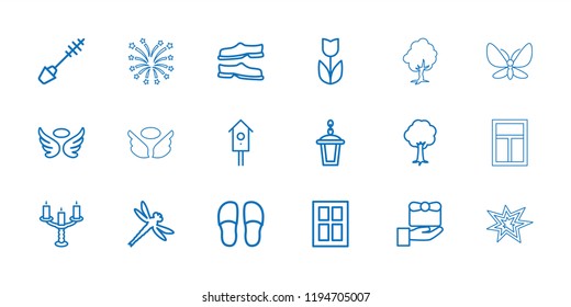 Vector outline icons such as window, wings, mascara, slippers, gift, flower, tree. editable decorative icons for web and mobile.