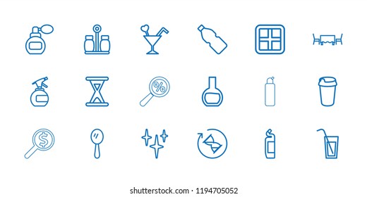 Vector outline icons such as window, perfume, spray bottle, mirror, clean, cleanser, drink, cocktail. editable glass icons for web and mobile.