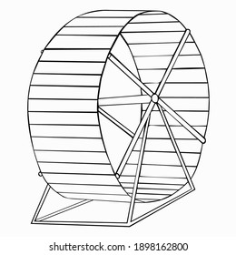 A vector outline illustration of a animal running wheel isolated on white background. Designed for prints, coloring page for adults and kids.